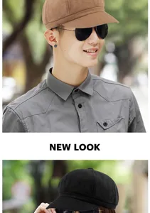 Retro wool newsboy cap for autumn and winter shown on models in brown and black
