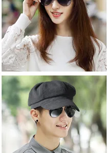 Grey wool newsboy cap for men and women with a stylish vintage octagonal design for winter