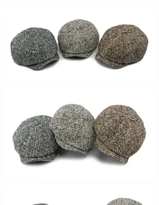 Retro herringbone newsboy caps in various colors for men and women, autumn winter style.