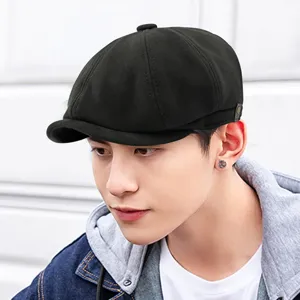 Vintage Faux Suede Newsboy Cap For Men Women Autumn Winter Octagonal Painter Hat Retro Baker Boy Cap Solid Color Warm Headwear