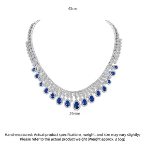 Elegante collar de borlas retro con circonitas azules en forma de pera para banquetes