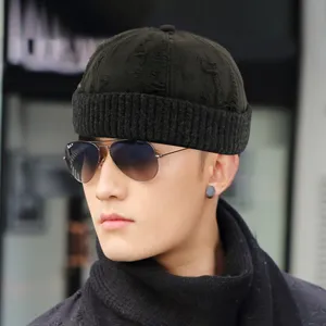Vintage Knitted Miki Hat For Men Women Distressed Ripped Brimless Skullcap Yuppie Rolled Edge Beanie Cap Retro Streetwear Casual Winter Warm Hat