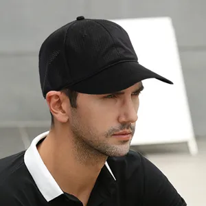 Gorra de béisbol de malla negra transpirable con ala ancha para hombre protección solar