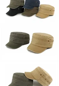 Collectie gewassen katoenen platte militaire cadetpetten in diverse aardetinten