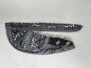 Bandana durag in tessuto elastico con motivo paisley bianco e nero per lo sport e il ciclismo