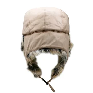 Wintermütze mit Ohrenklappen und Kunstpelzfutter in Beige für Damen und Herren