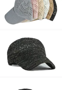 Vista dettagliata di cappelli da sole a maglia traforata traspirante per le donne.