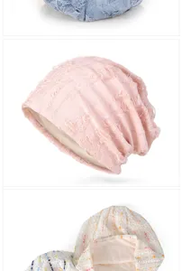 Detailed view of various multi-color distressed slouchy beanies for spring and summer