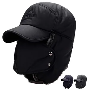 Ushanka Termica Antivento da Uomo Foderata in Pile Cappello Bomber Invernale Con Maschera Rimovibile Paraorecchie Protettivo