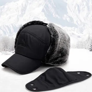 Colbacco invernale da uomo con paraorecchie e maschera staccabile fodera in pile calda