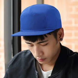 Classic royal blue five-panel camper cap with breathable quick-dry fabric for outdoors