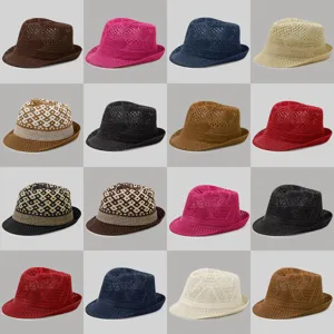 Sombrero de Sol Fedora Transpirable de Verano para Hombres Mujeres Estilo Británico Informal Sombrero de Paja Calado para Playa Protección Solar