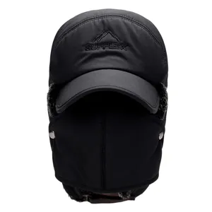 Cappello da aviatore invernale antivento con maschera e paraorecchi da uomo, nero