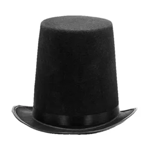 Vintage black felt top hat with satin ribbon band for magicians costumes and formal events.