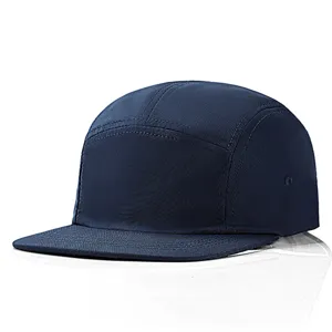 Navy blue 5-panel flat brim quick-dry camper cap for outdoor sun protection street wear