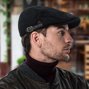 Gorra clásica negra vintage para hombre con hebilla lateral de metal ajustable