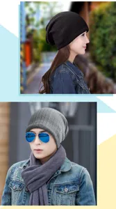 Stylish acrylic knit slouchy beanies for men and women shown in a street style setting