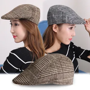 Vintage Britischer Stil Karierte Wollmischung Schiebermütze Herren Damen Herbst Winter Warm Beret Hut Newsboy Cap Verstellbar Unisex