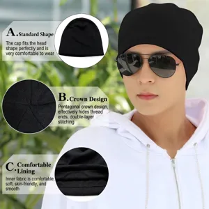 Berretto in maglia nera traspirante per uomo, comodo cappello da notte e da esterno