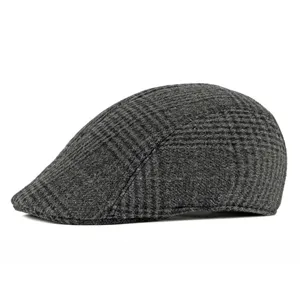Klassische graue Schiebermütze aus Wolle mit Karomuster, warmer Winter-Barett-Stil