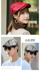 Elegante gorra de cuero PU para hombre y mujer disponible en vibrante rojo y gris
