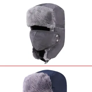 Winter trapper hat with face mask for men and women, thick windproof thermal earflap cap