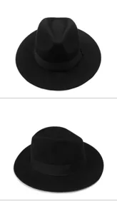 Detailed view of a classic black retro felt fedora hat from top and side angles
