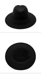 Comprehensive detailed views of a stylish black wide-brim felt fedora jazz hat