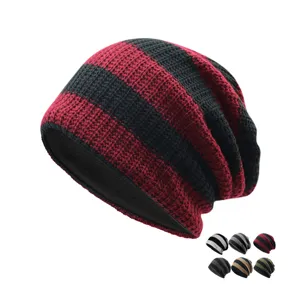 Striped knitted beanie for men and women winter warm slouchy hat in multiple colors