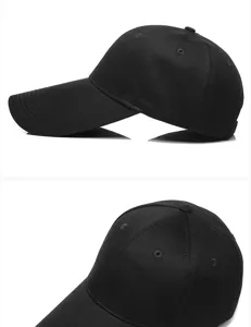 Detailed side view of black baseball cap with extended long brim for sun protection