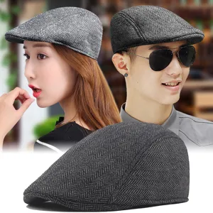 British Vintage Herringbone Beret Flat Cap Men Women Winter Warm Cotton Polyester Blend Newsboy Hat Outdoors Casual Duckbill Cap