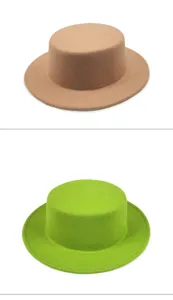 Retro wool felt boater hats with flat brim in tan and lime green colors
