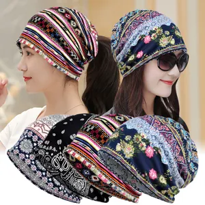 Berretto da Donna a Doppio Uso Sciarpa da Collo Paisley Floreale Stampato Sottile Traspirante Slouchy Copricapo Foderato in Pile Invernale Caldo Berretto