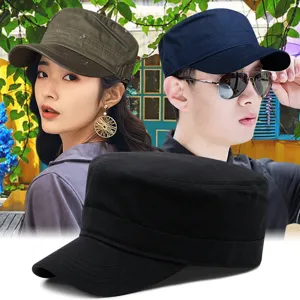 Unisex Gewassen Katoen Cadet Pet Flat Top Militaire Hoed Outdoor Zonwering Casual Vintage Peak Pet Voor Heren Dames