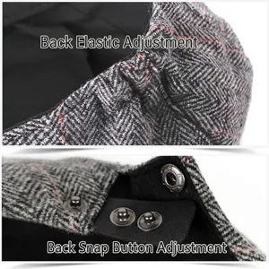 Winter herringbone newsboy cap for men with adjustable elastic and snap buttons