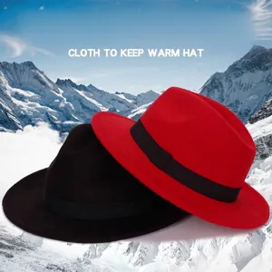 Classic vintage style wool-like fedora hat for men and women in red and black colors