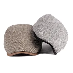 Classic British style retro herringbone woolen beret caps for men, autumn winter flat caps.