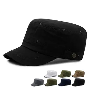 Zwarte distressed katoenen militaire pet voor dames en heren met diverse kleuropties