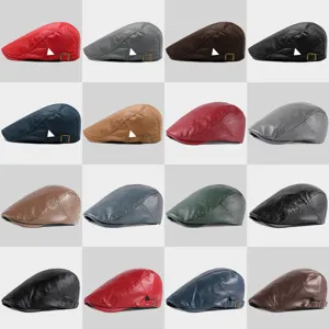 Colección de gorras planas y boinas de cuero sintético multicolor para hombres y mujeres