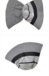 Vue intérieure détaillée d'un chapeau bob à carreaux noir et blanc pour la protection solaire