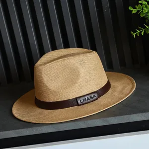 Cappello di paglia Panama classico da uomo con elegante fascia in pelle marrone
