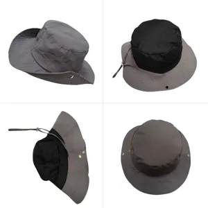 Cappello da pescatore grigio asciugatura rapida con cordino antivento per protezione solare