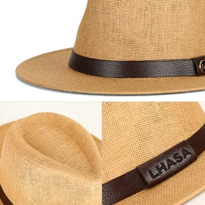 Classico cappello Panama in paglia con fascia in pelle marrone e dettaglio sbalzato LHASA