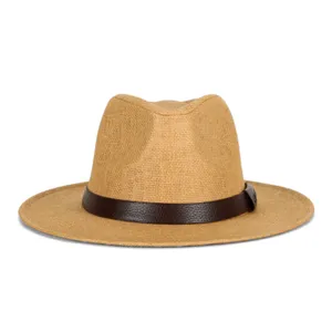 Cappello di paglia Panama classico da uomo con una fascia in pelle marrone scuro