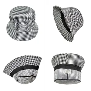 Chapeau bob à carreaux noir et blanc classique pour la protection solaire en vue sous quatre angles