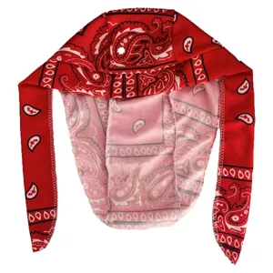 Cappello da pirata durag rosso con motivo paisley e lacci lunghi per sport e ciclismo moda