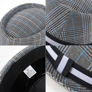 Retro British style classic plaid short brim fedora hat with rolled brim for men and women