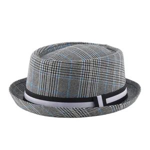 Classic plaid trilby hat with short brim for men and women, retro British style sun hat