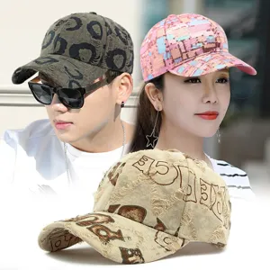 Stijlvolle distressed honkbalpetten met graffiti-prints en lovertjes voor heren en dames zon