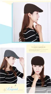 Detailed view of fashionable wool flat cap in multiple colors for winter fashion